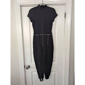 Tadashi‎ Studded Jumpsuit women's size Small black grommets rhinestone stirrups